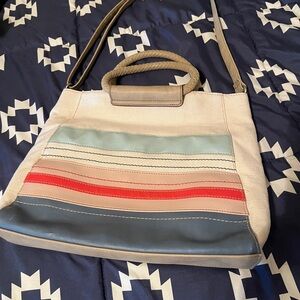 RELIC Fossil Fiona Ring Nautical Striped Ivory Satchel Bag Braided handle